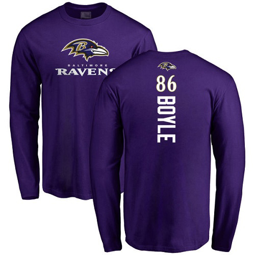 Men Baltimore Ravens Purple Nick Boyle Backer NFL Football #86 Long Sleeve T Shirt